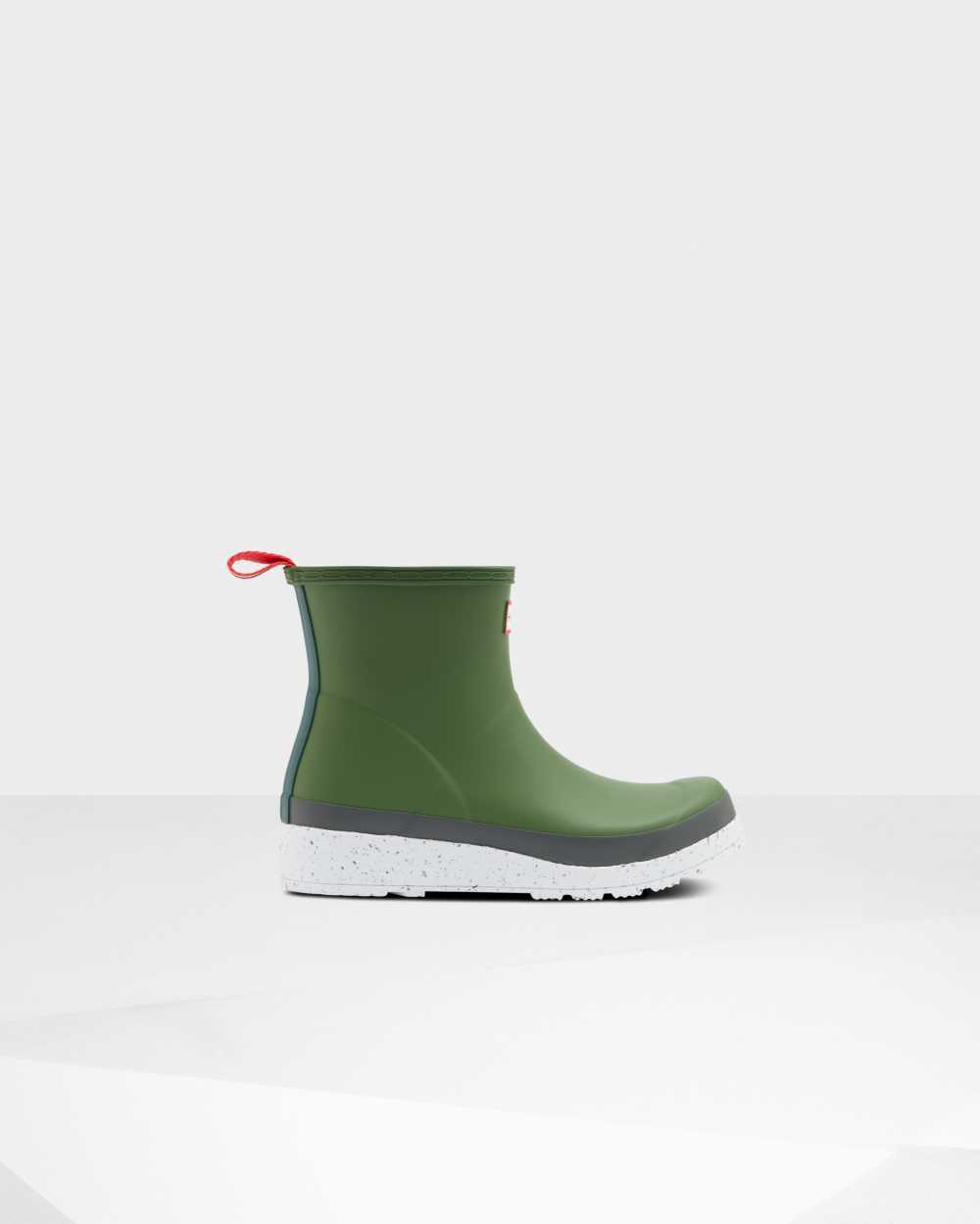 Womens Hunter Original Play Short Speckle Mid-Calf Rain Boots Green/White | QJWUIK-974